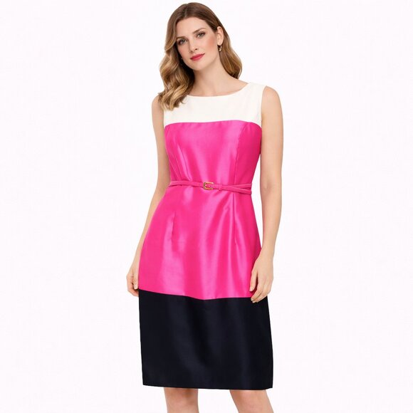 Jessica Howard Dresses & Skirts - Color Block  Belted Waist dress - fuchsia/black/white Size: 14W